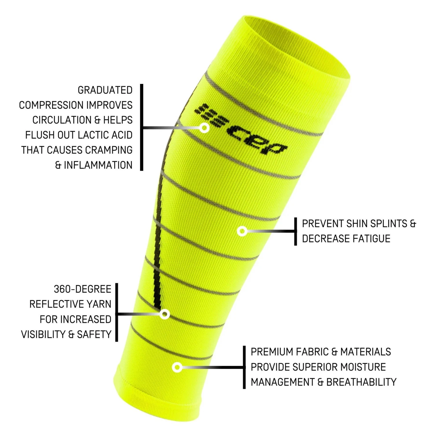 CEP Men's Reflective Calf Sleeves - Neon Yellow (WS50FZ) - Image 2